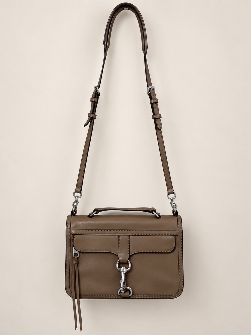 Rebecca Minkoff Taupe Leather Crossbody Satchel Bag Silver Hardware
